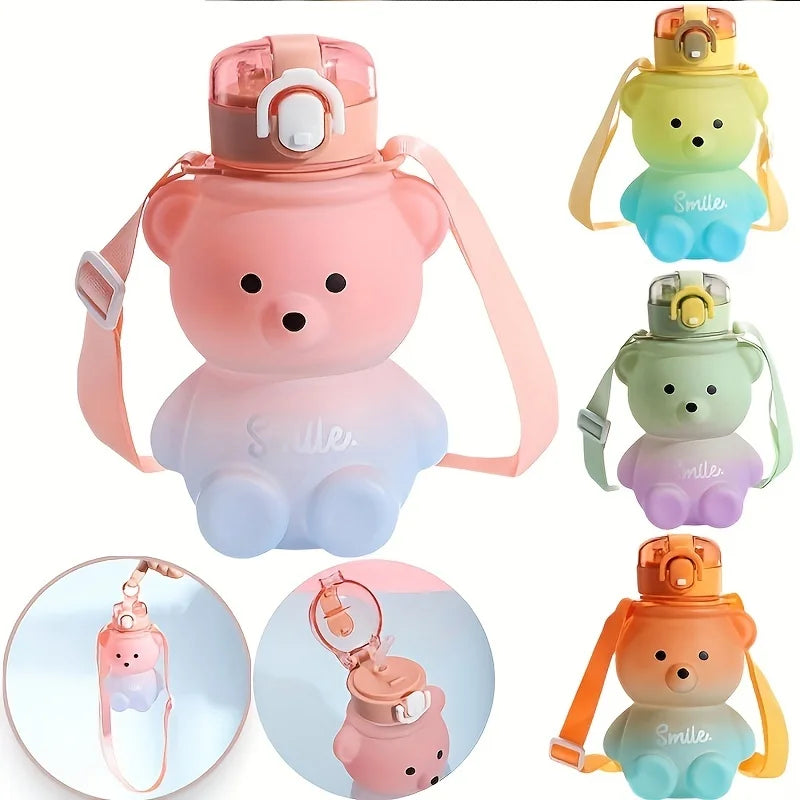 Cute Bear Water Bottle BPA-Free with Straw - Kids