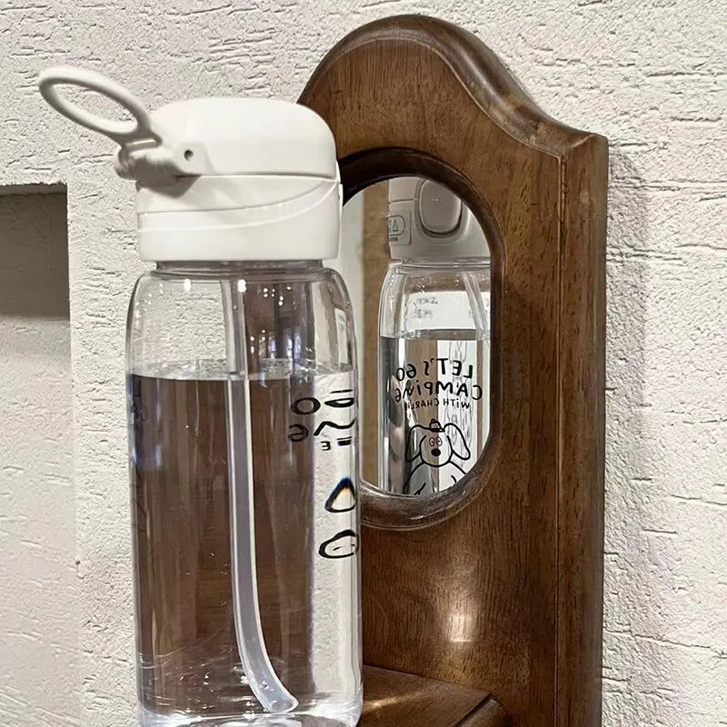 Plastic Water Bottle With Straw 600ml Cartoon