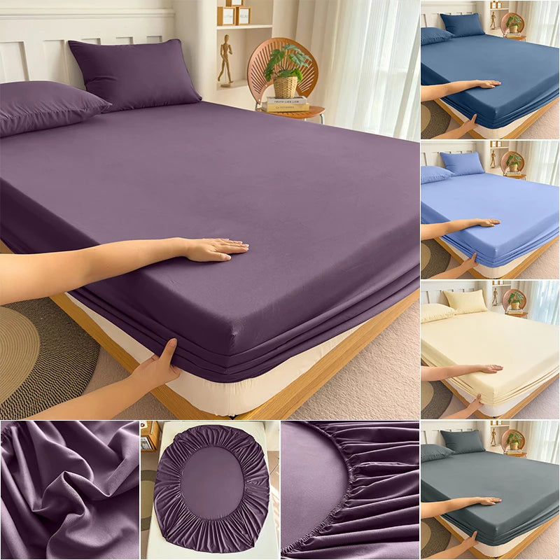 90/120/150/180x200 Fitted Bed Sheet With Elastic Band Solid Color Mattress Covers Protector Single Double King Beds 100% Polyest annizon.com