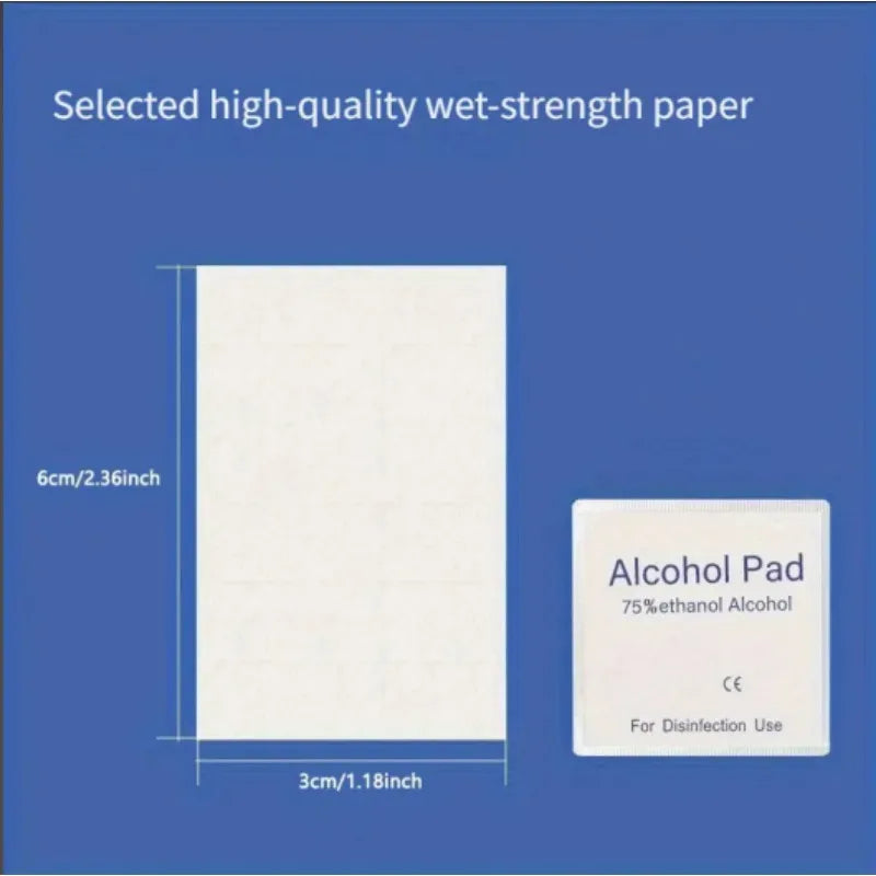 Disposable 75% alcohol swab for wound disinfection, essential first aid box supplies for home disaster preparedness.