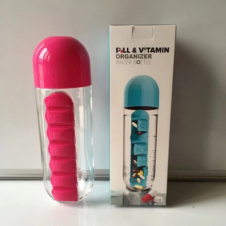 Water Bottle with Pill Box Organizer - 650ml