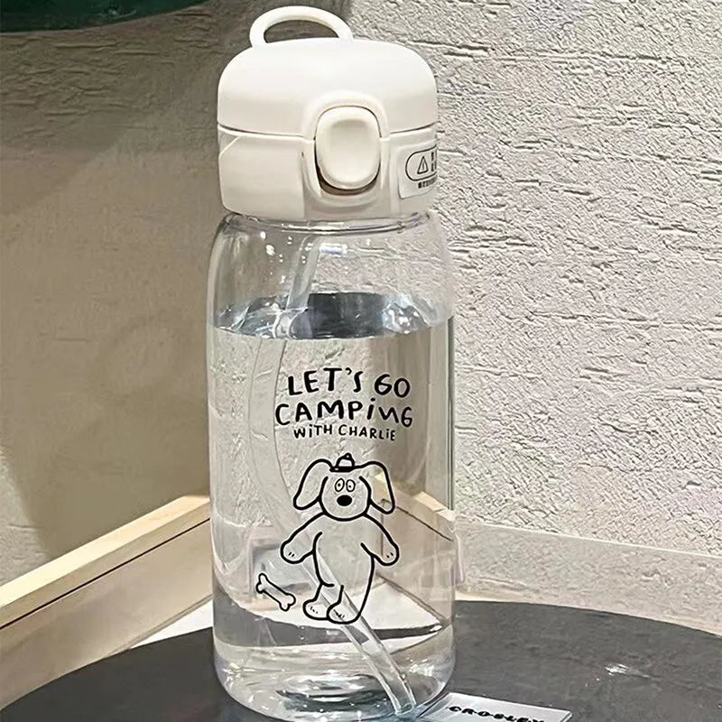 Plastic Water Bottle With Straw 600ml Cartoon