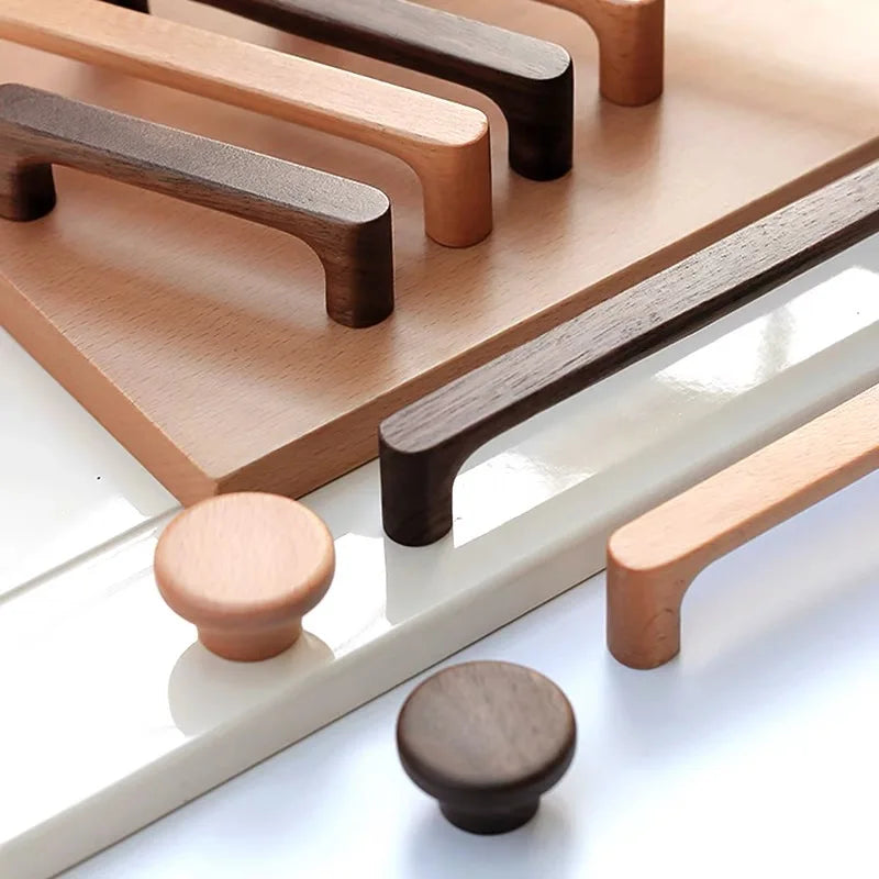 Nordic Wood Cabinet Handle Solid Wooden Kitchen Door Handle Dresser Wardrobe Knobs Cupboard Drawer Pull Furniture Handles annizon.com