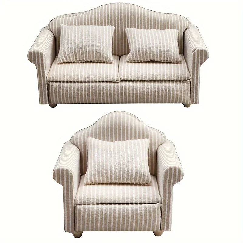 1: 12 Mini Furniture Sofa DIY Decoration Doll House Mini Furniture Living Room Furniture White Beige Sofa with Pillows annizon.com