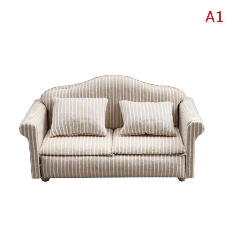 Mini Dollhouse Furniture Sofa with Pillow Set Simulation 1:12 Miniature Living Room Kids Pretend Play DIY Doll House Decor annizon.com