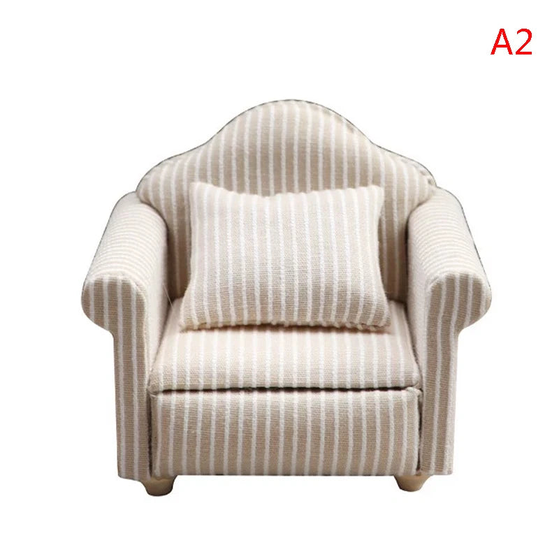Mini Dollhouse Furniture Sofa with Pillow Set Simulation 1:12 Miniature Living Room Kids Pretend Play DIY Doll House Decor annizon.com