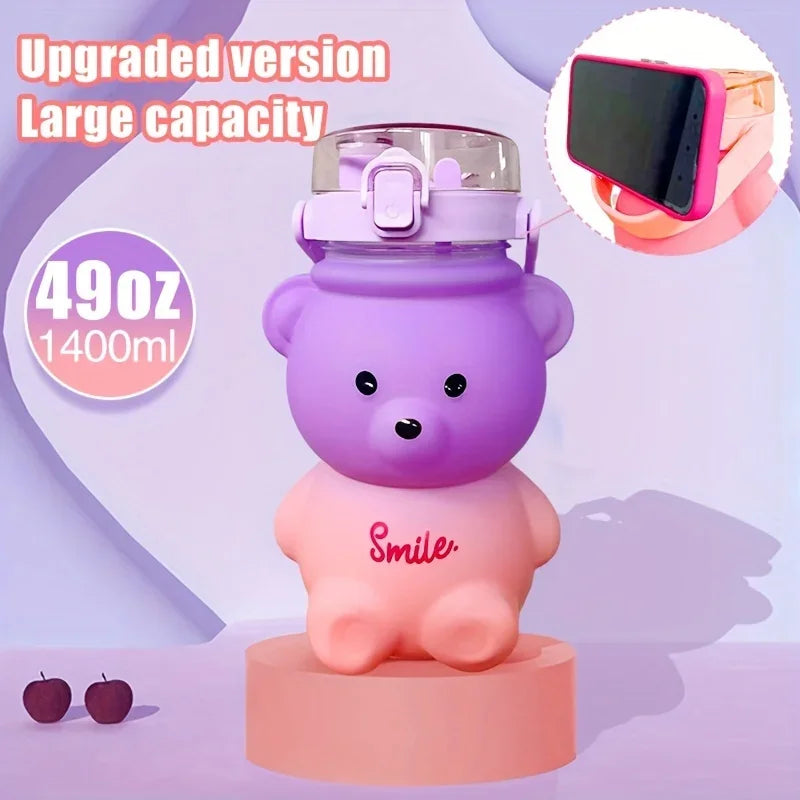 Cute Bear Water Bottle BPA-Free with Straw - Kids