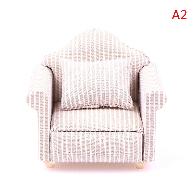 1:12 Dollhouse Miniature Striped Furniture Sofa With Pillow Sofa Model Furniture Scene Toy Doll House Decor Dollhouse Accessorie annizon.com
