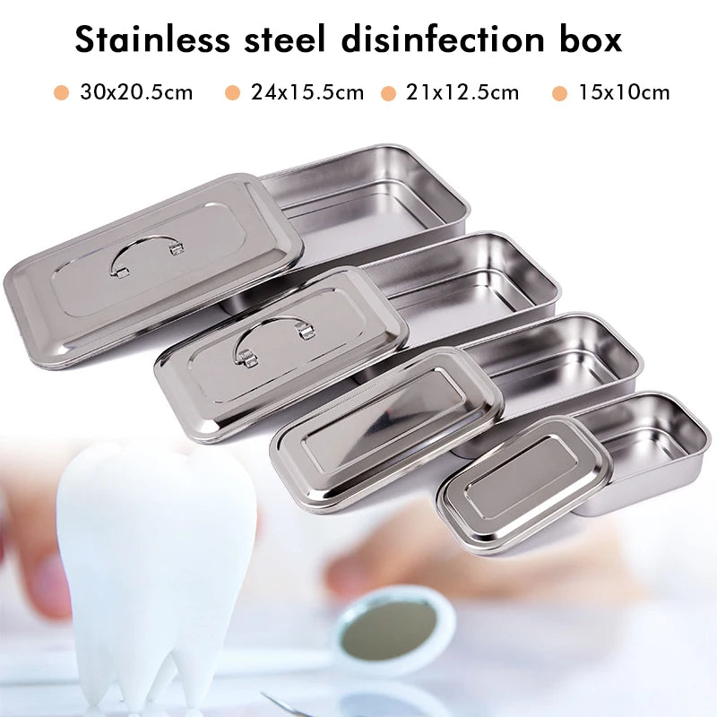 Dental Instruments Tray With Lid Stainless Surgical Medical Disinfection Box Rectangular Sterilization Container Autoclavable