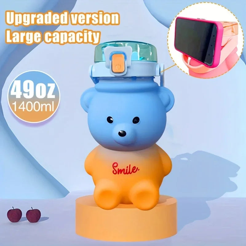 Cute Bear Water Bottle BPA-Free with Straw - Kids