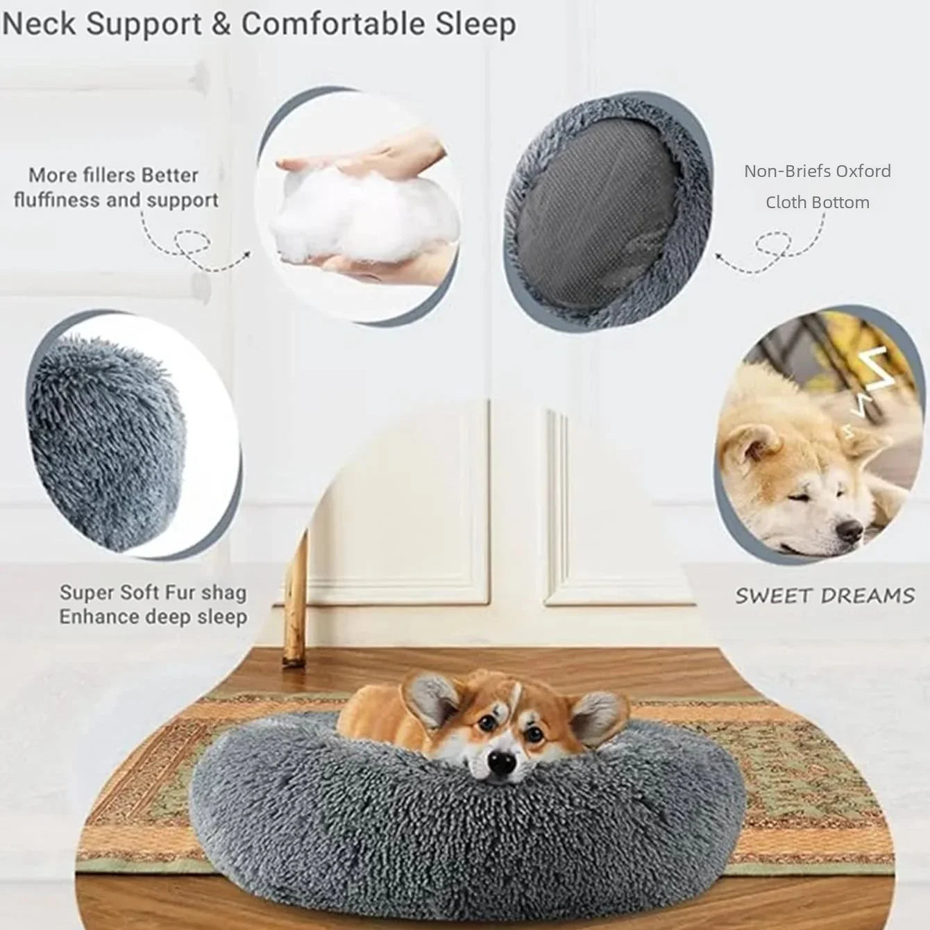 40-90cm 6 Sizes Round Pet Bed for Large Dog Bed Super Soft Cat Bed Plush Dog House for Medium Dog House Winter Warm Sleeping annizon.com