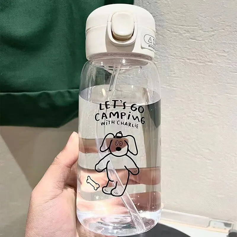 Plastic Water Bottle With Straw 600ml Cartoon