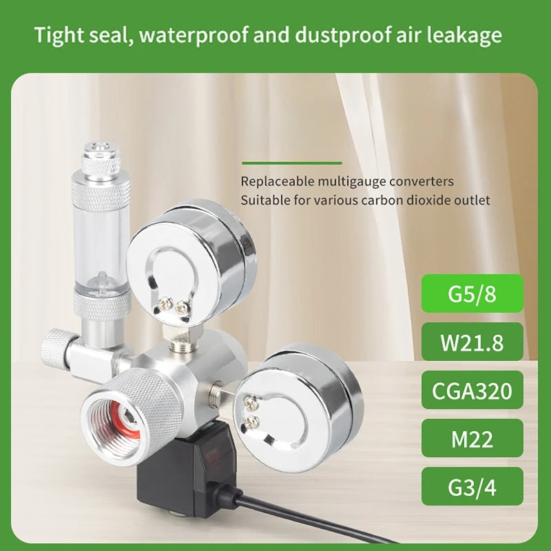 Aquarium CO2 Regulator Solenoid DIY Bubble Counter Control System Reaction Double Gauge Fish Tank CO2 Pressure Reducing Valve