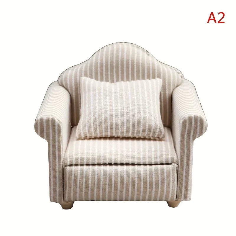1: 12 Mini Furniture Sofa DIY Decoration Doll House Mini Furniture Living Room Furniture White Beige Sofa with Pillows annizon.com