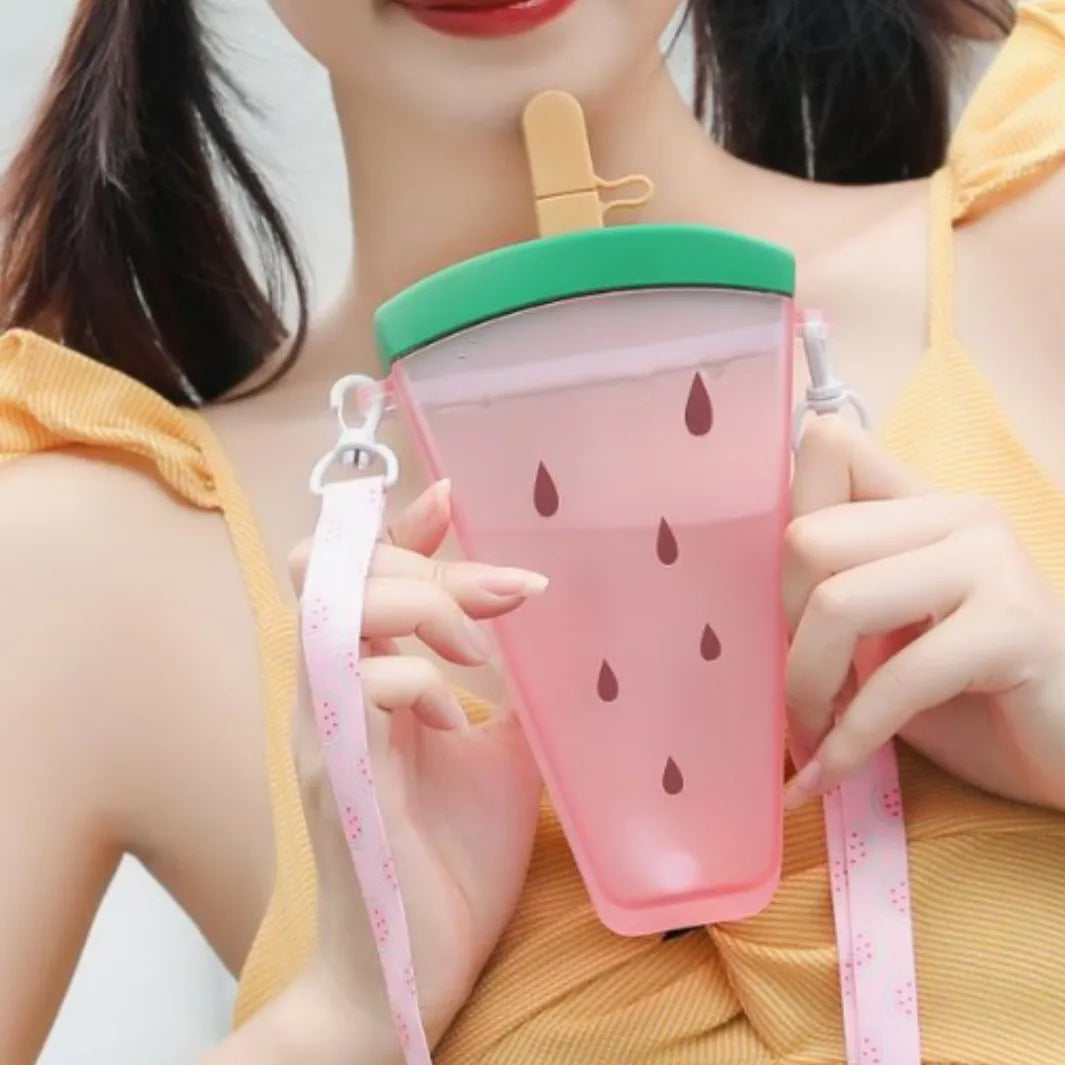 ZhonestlyK Watermelon Water Bottle - 320ml Straw
