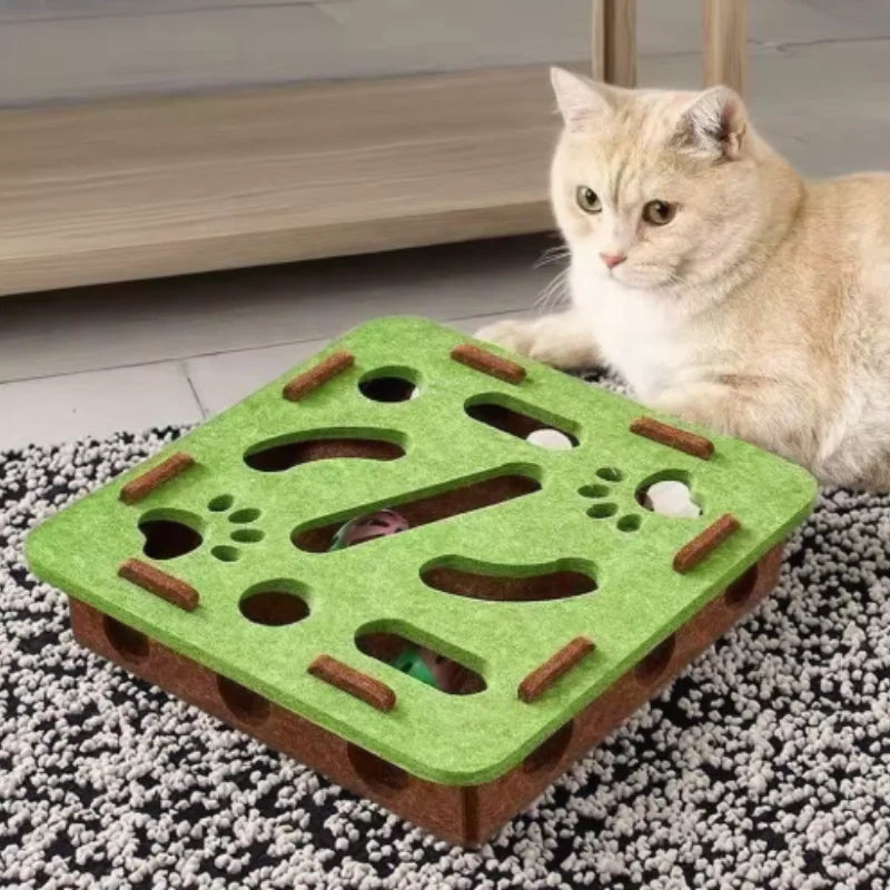 Pet Cat Puzzle Maze Holes Toys Felt Box With Bell Ball Kitten Playing Toys Interactive Funny  Cat Supplies annizon.com