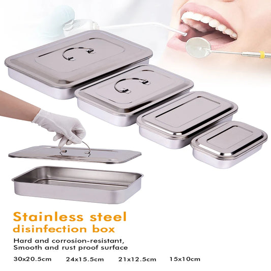 Dental Instruments Tray With Lid Stainless Surgical Medical Disinfection Box Rectangular Sterilization Container Autoclavable