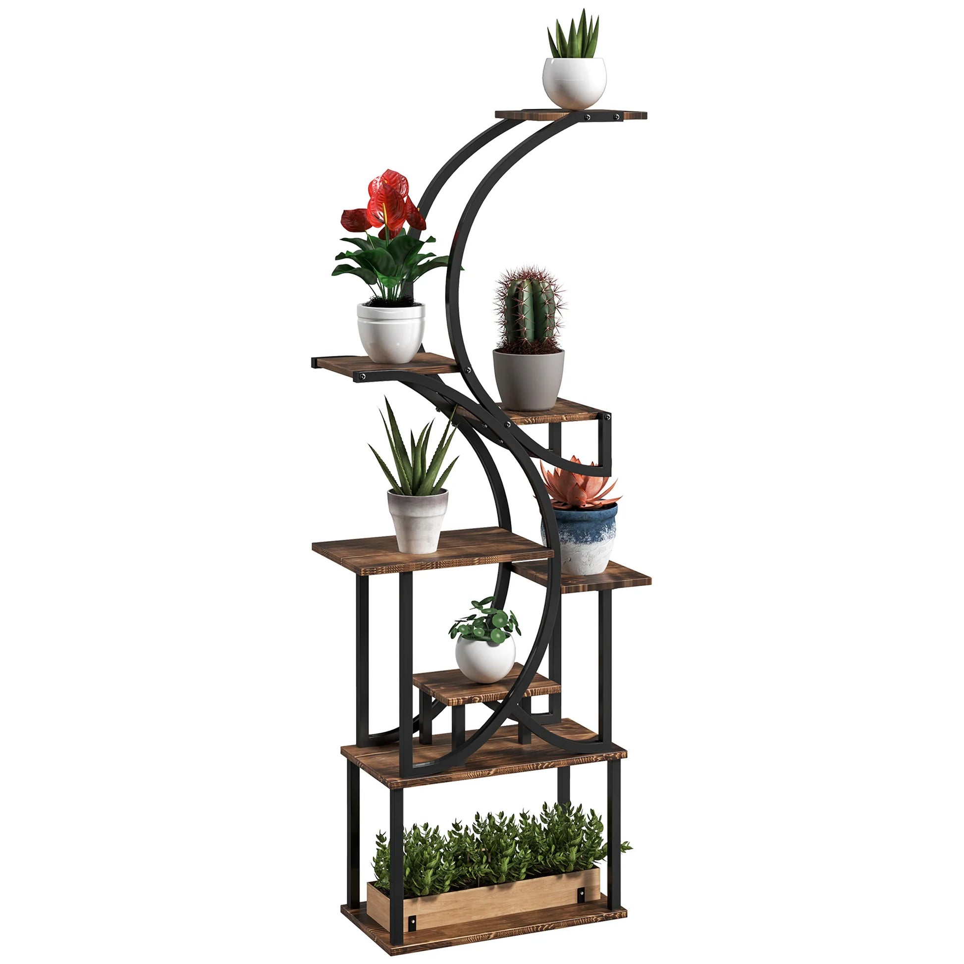 8 Tier Plant Stand, 62" S-Shaped Plant Shelf, Carbonized Finish annizon.com