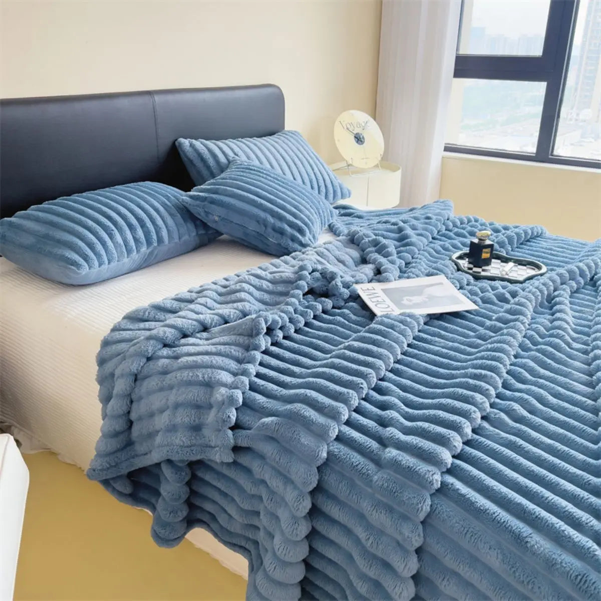 Solid color thickened wide striped multifunctional blanket, can be used as bed sheet cover blanket, nap blanket, pet blanket annizon.com