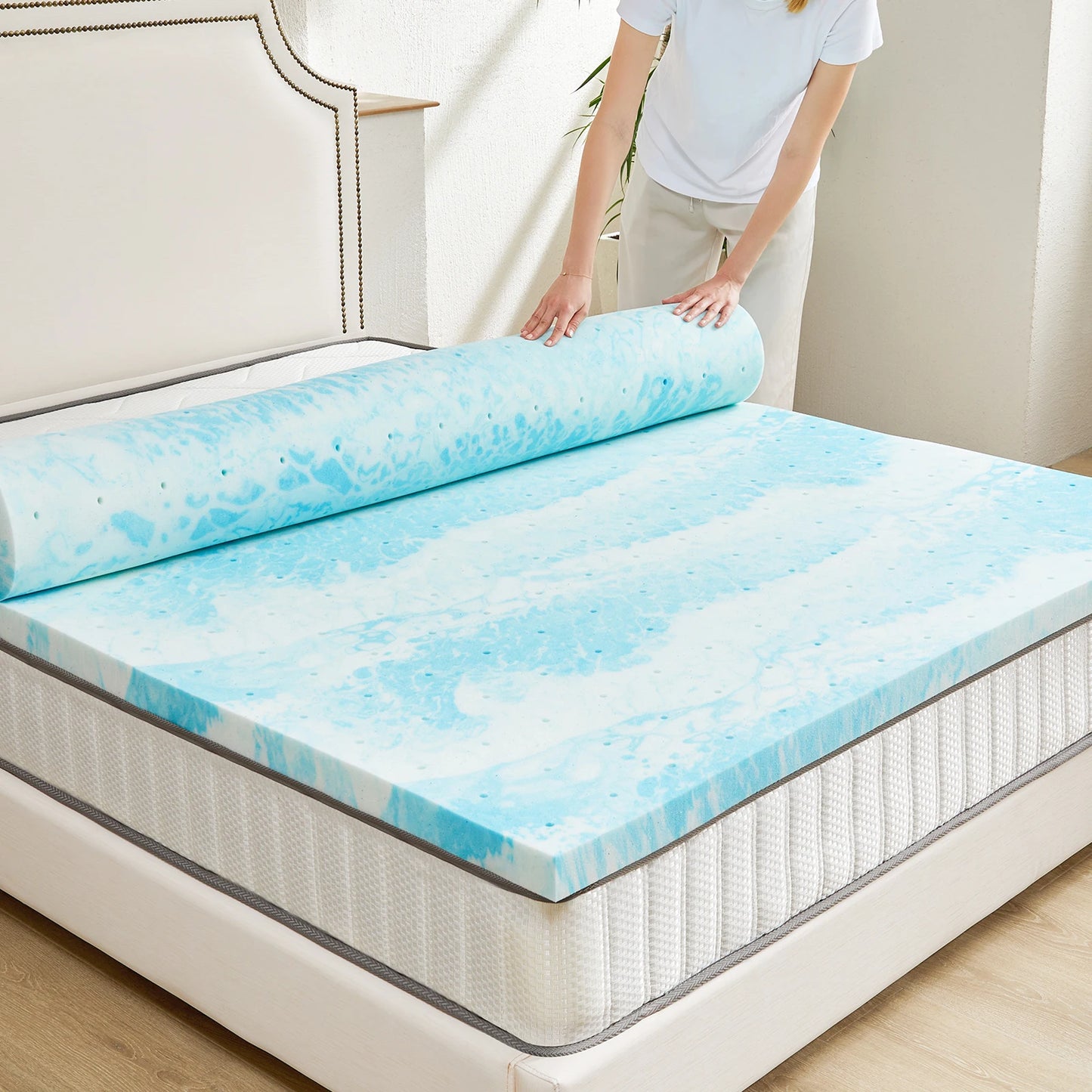 JHK 2-3 Inch Memory Foam Mattress Topper Queen Size Thick Gel  Cooling Mattress Soft and Breathable Bed Topper Bedroom Furniture annizon.com