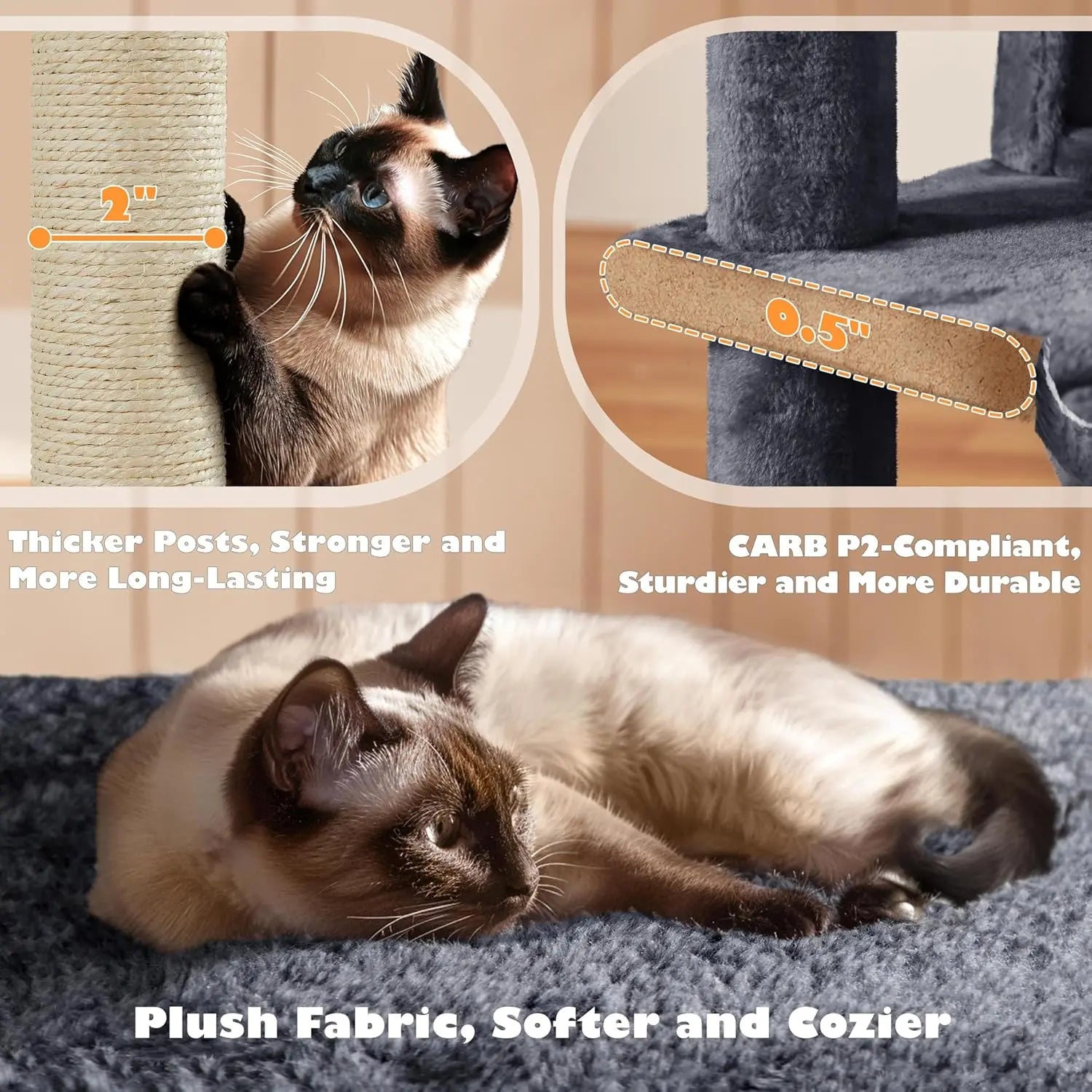 54in Multi-Level Cat Tree Kitten-ear Perch 2 Caves Scratch Posts Ladder 2 Balls Indoor Kittens Durable Pet Furniture , Custom annizon.com