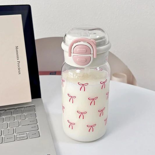 Cute Water Bottle With Straw Portable Plastic Up Cover Water Cup For Kid Kawaii Bottle Water Leak-Proof Cute Drinking Bottle