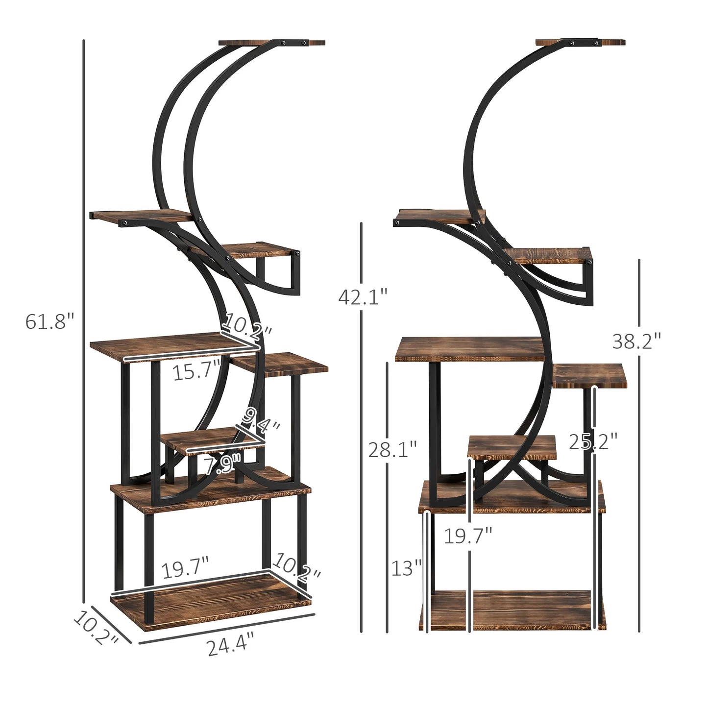 8 Tier Plant Stand, 62" S-Shaped Plant Shelf, Carbonized Finish annizon.com