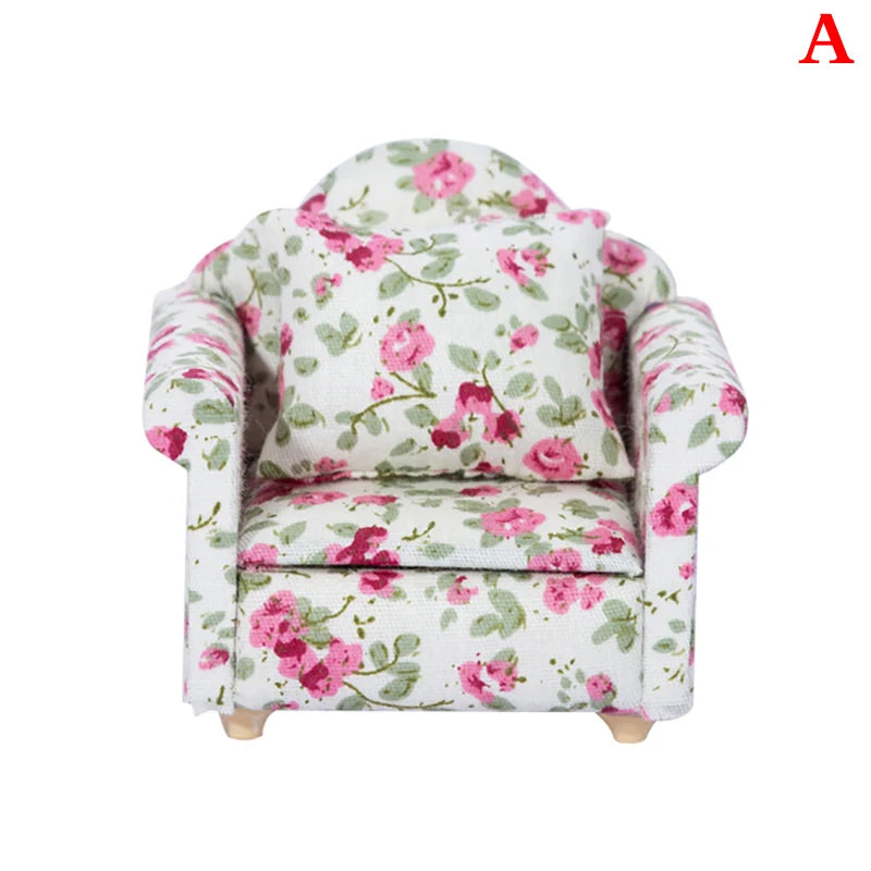 Mini Dollhouse Furniture Sofa with Pillow Set Simulation 1:12 Miniature Living Room Kids Pretend Play DIY Doll House Decor annizon.com