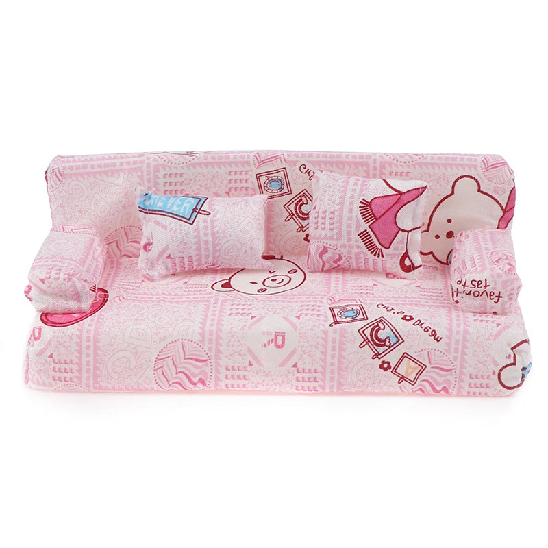 Mini Dollhouse Furniture Sofa with Pillow Set Simulation 1:12 Miniature Living Room Kids Pretend Play DIY Doll House Decor annizon.com