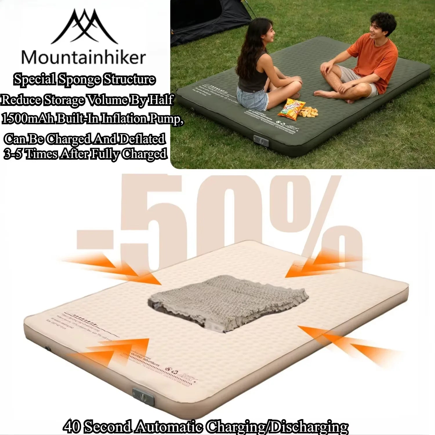 Mountainhiker Outdoor Inflatable Cheese Mattress Furnitures Special Sponge Upgrade Edition 10CM Portable Family Sleeping Pad Mat annizon.com