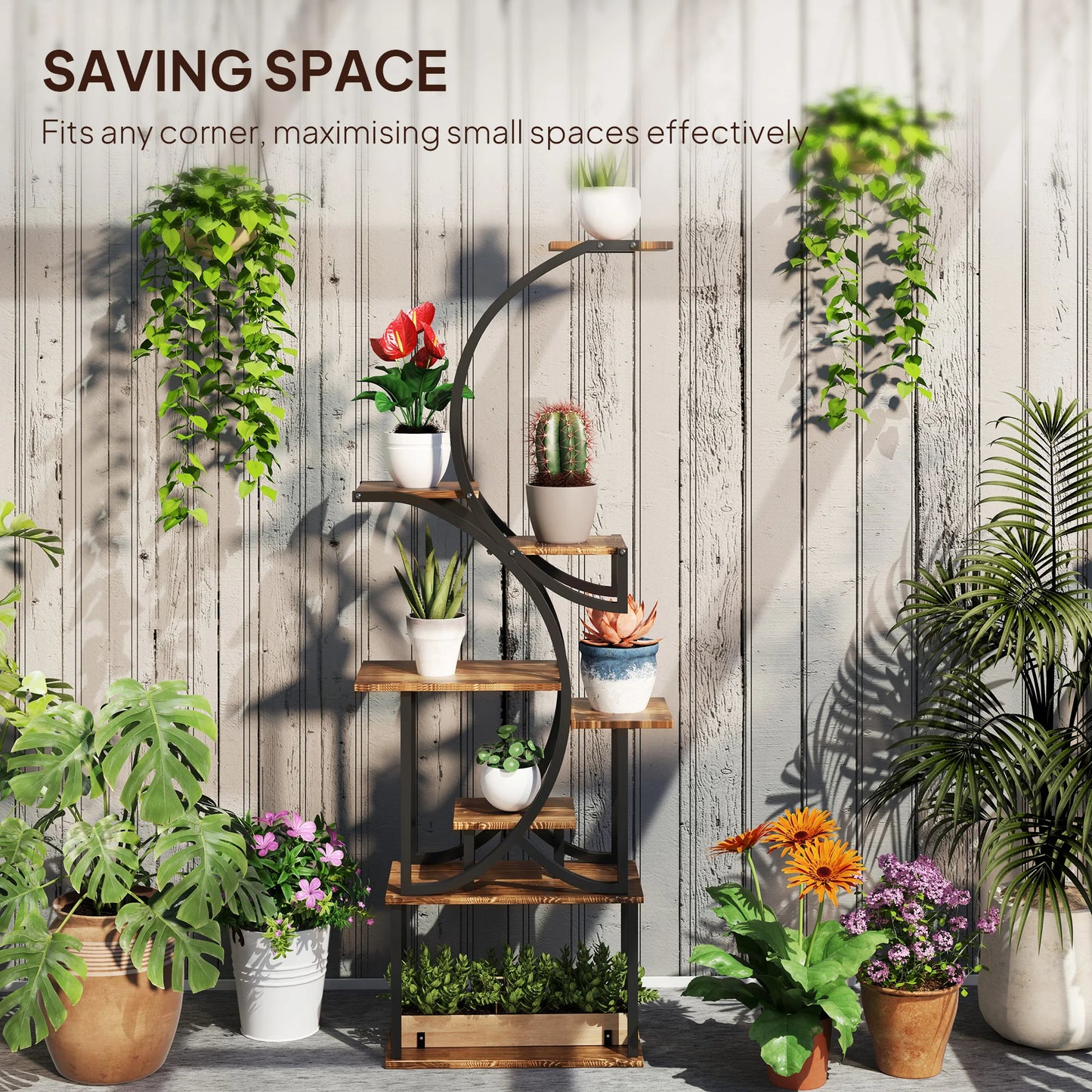 8 Tier Plant Stand, 62" S-Shaped Plant Shelf, Carbonized Finish annizon.com