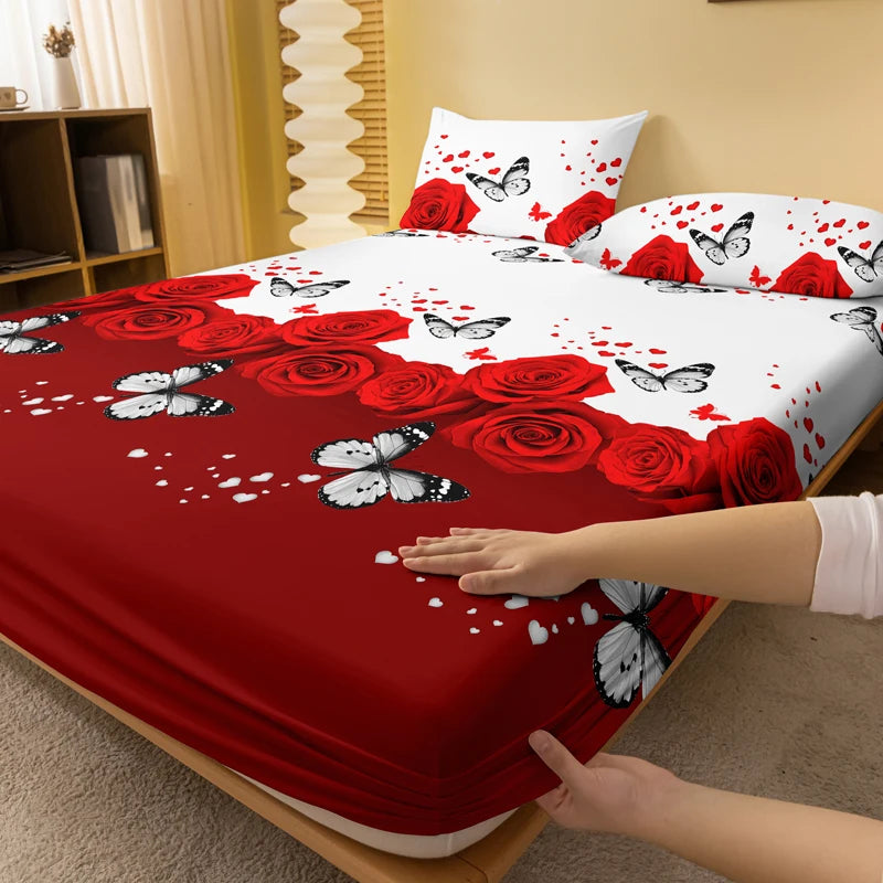 1 Piece of Floral and Butterfly Sing Pattern Frosted Bedsheet, Bedroom Printed Bedspread, Bedding (Excluding Pillowcases) annizon.com
