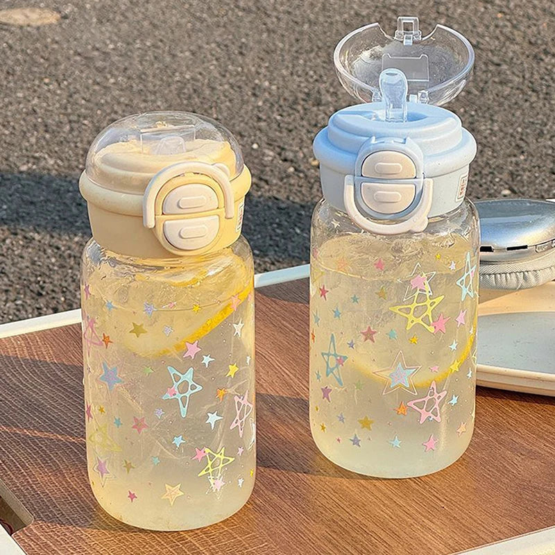500ml Cute Water Bottles with Straw Portable Plastic Pop-Up Cover Water Cup for Kid Kawaii Bottle Water Leak-Proof Drinking Cup