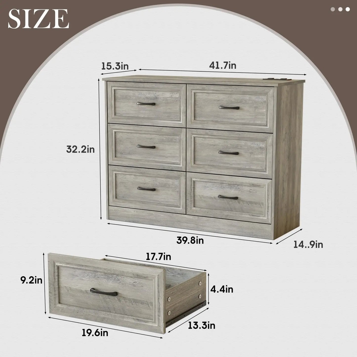 Vabches 6 Drawer Dresser for Bedroom Wood Chest of Drawers with Power Strip Tall Dresser Organizer with Metal Handle for Hallway annizon.com