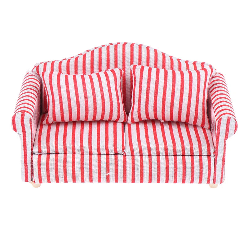Mini Dollhouse Furniture Sofa with Pillow Set Simulation 1:12 Miniature Living Room Kids Pretend Play DIY Doll House Decor annizon.com
