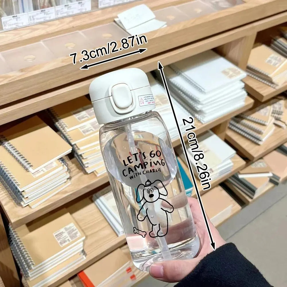 Plastic Water Bottle With Straw 600ml Cartoon