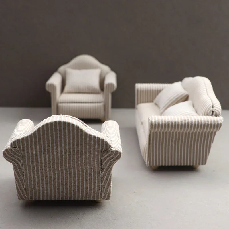 1: 12 Mini Furniture Sofa DIY Decoration Doll House Mini Furniture Living Room Furniture White Beige Sofa with Pillows annizon.com