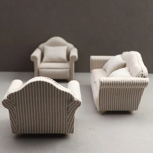 1: 12 Mini Furniture Sofa DIY Decoration Doll House Mini Furniture Living Room Furniture White Beige Sofa with Pillows annizon.com