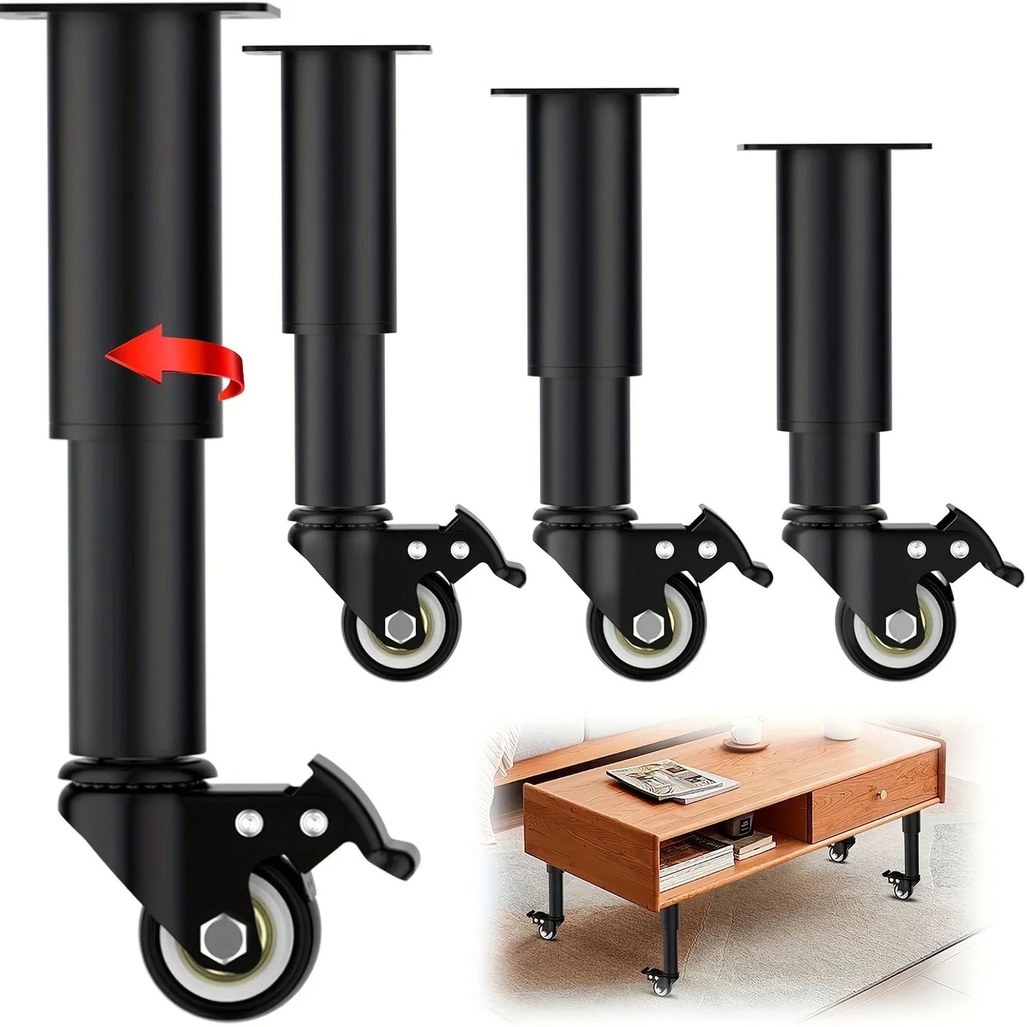 4pcs Metal Extendable Furniture Legs with Casters,  Table Legs,with Heavy-Duty Replacement for Cabinets, Sofas, Desks, Dressers annizon.com