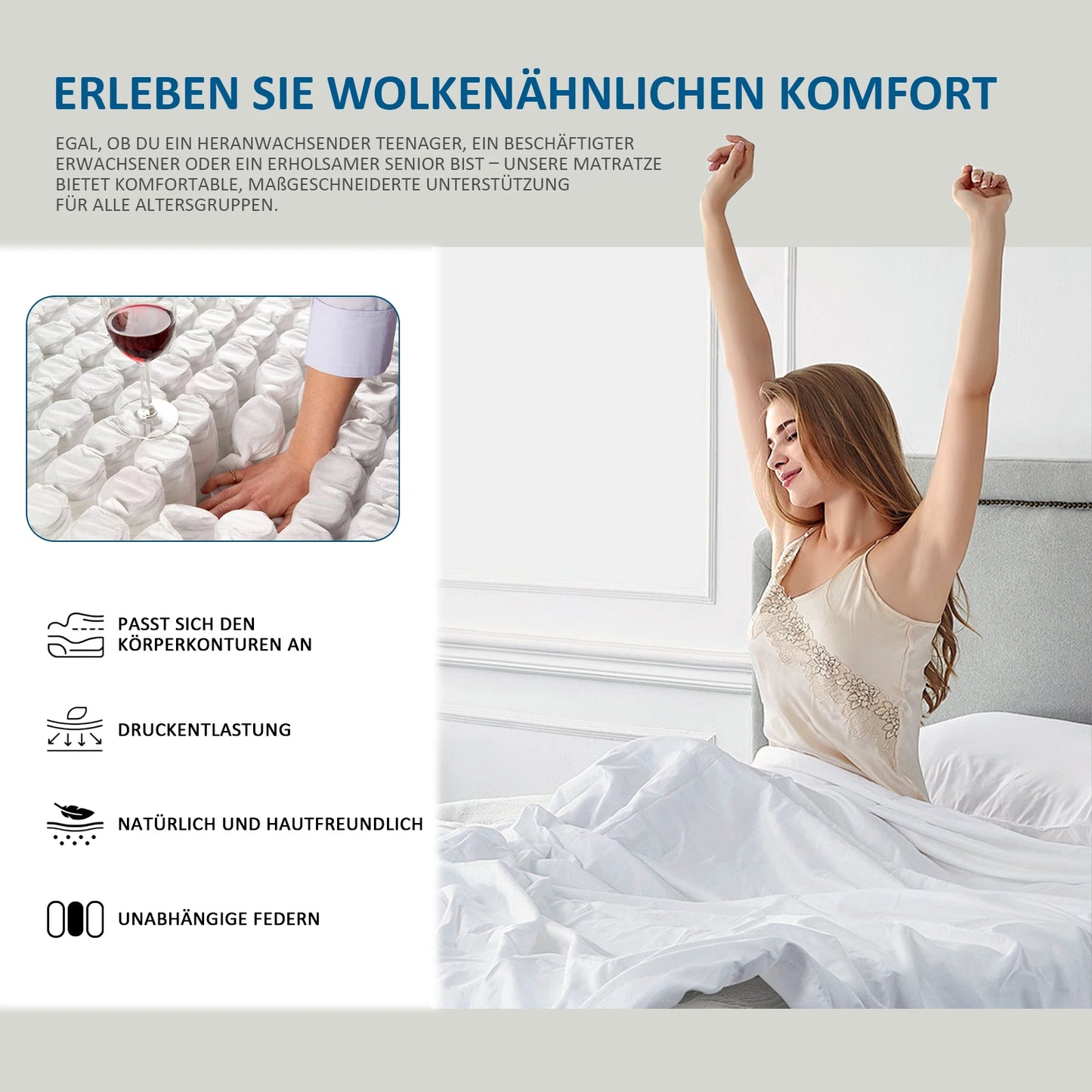 Pocket spring core mattress 180 × 200 × 25cm H3 - 7 zones with diatom foam & orthopedic support annizon.com