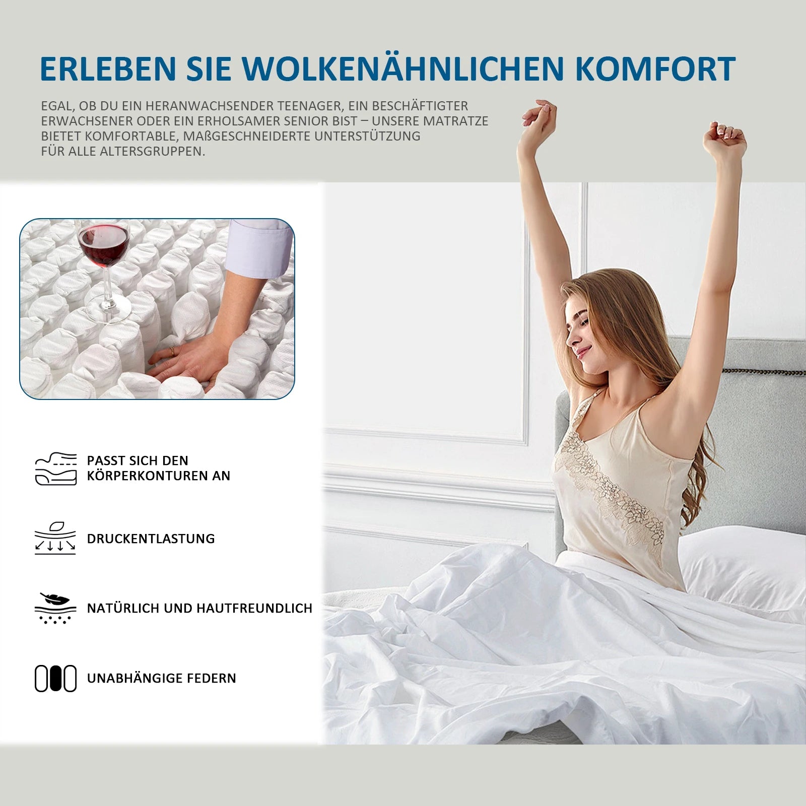 Pocket spring core mattress 180 × 200 × 25cm H3 - 7 zones with diatom foam & orthopedic support annizon.com