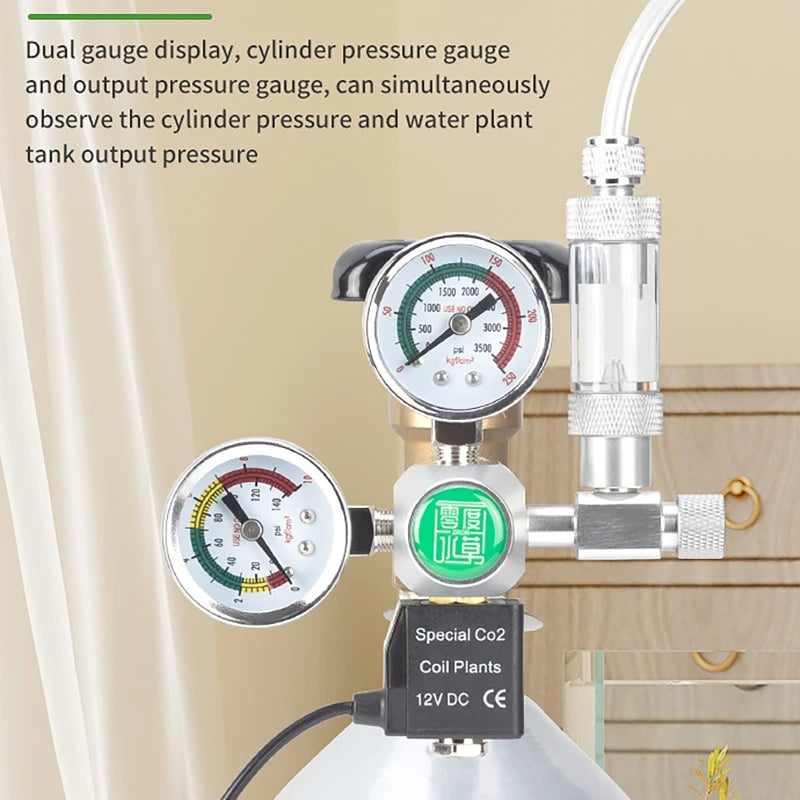 Aquarium CO2 Regulator Solenoid DIY Bubble Counter Control System Reaction Double Gauge Fish Tank CO2 Pressure Reducing Valve