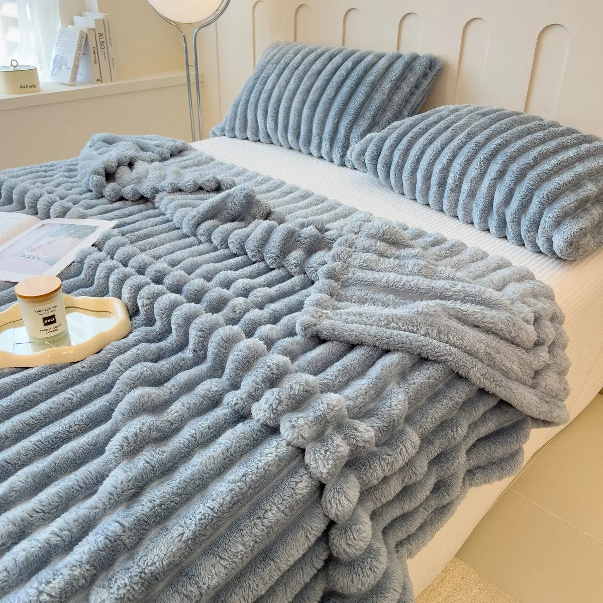 Solid color thickened wide striped multifunctional blanket, can be used as bed sheet cover blanket, nap blanket, pet blanket annizon.com