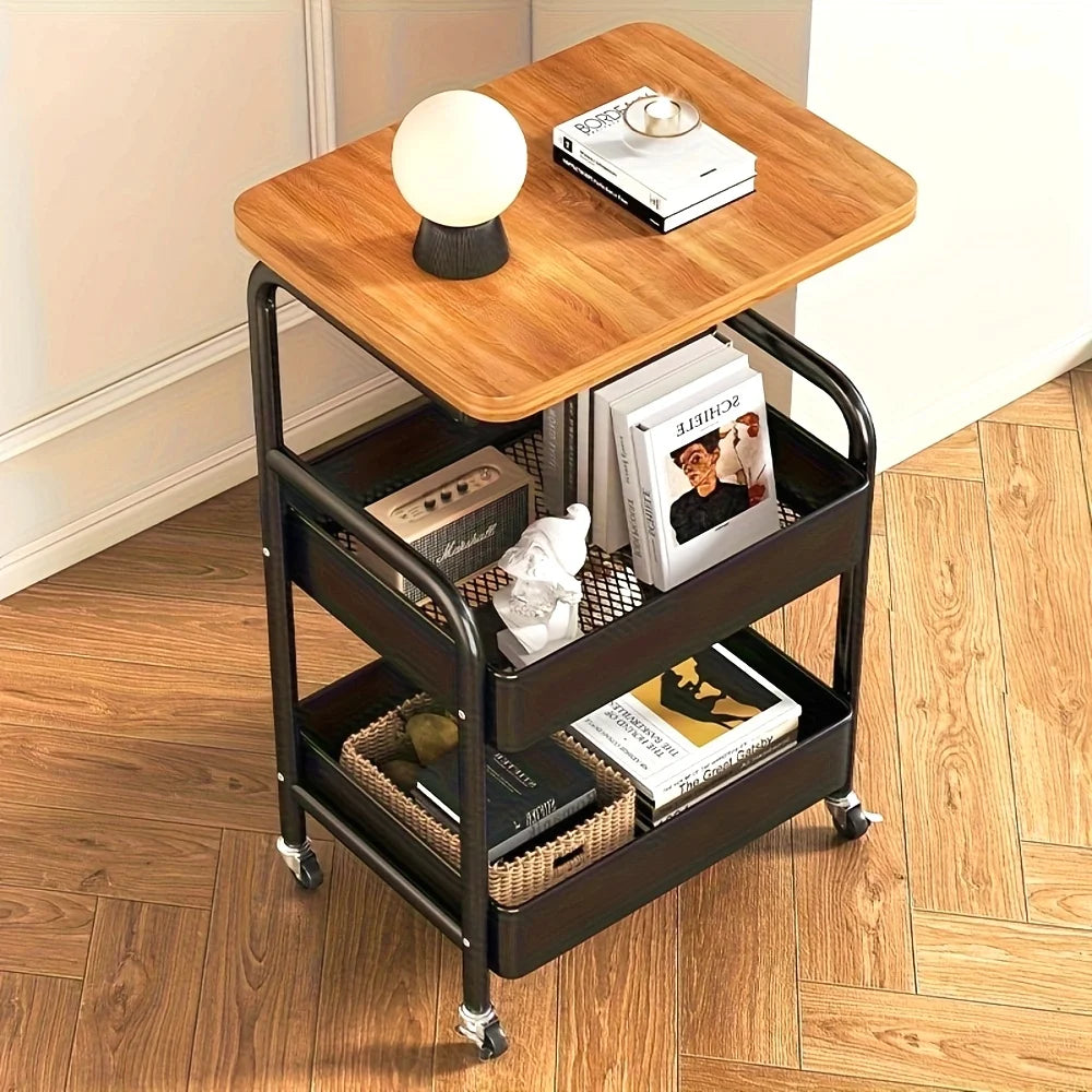 3-Tier Rolling Cart with Tabletop, Metal Tool and Snack Rack with Storage, Durable Carbon Steel Frame, Wheels for Easy Mobility annizon.com
