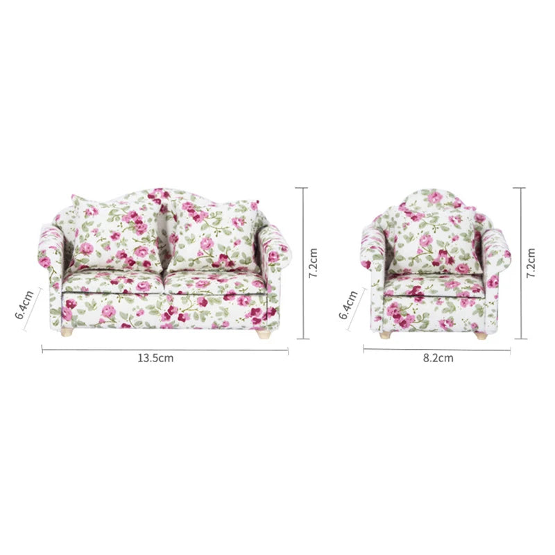 Mini Dollhouse Furniture Sofa with Pillow Set Simulation 1:12 Miniature Living Room Kids Pretend Play DIY Doll House Decor annizon.com