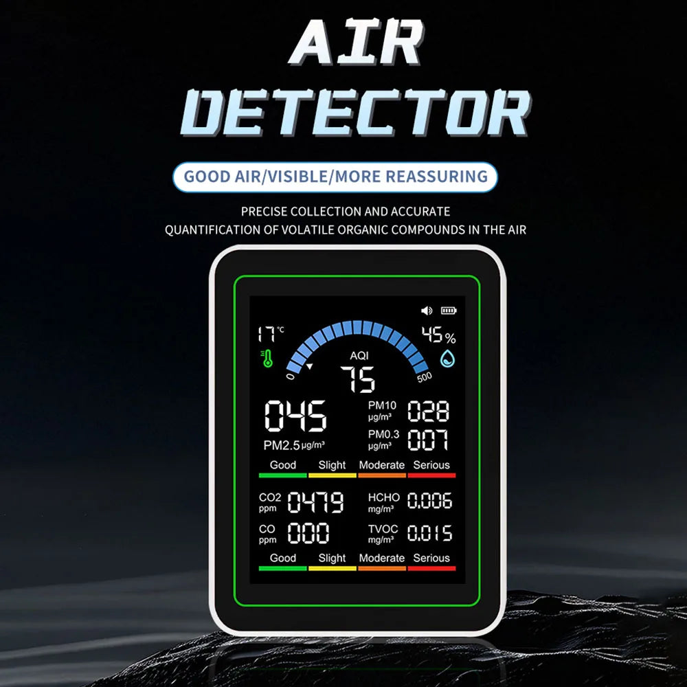 10-in-1 CO2 Air Quality Detector PM0.3 PM1.0 PM2.5 PM10 HCHO TVOC Tester Temperature and Humidity Meter Carbon Dioxide Monitor