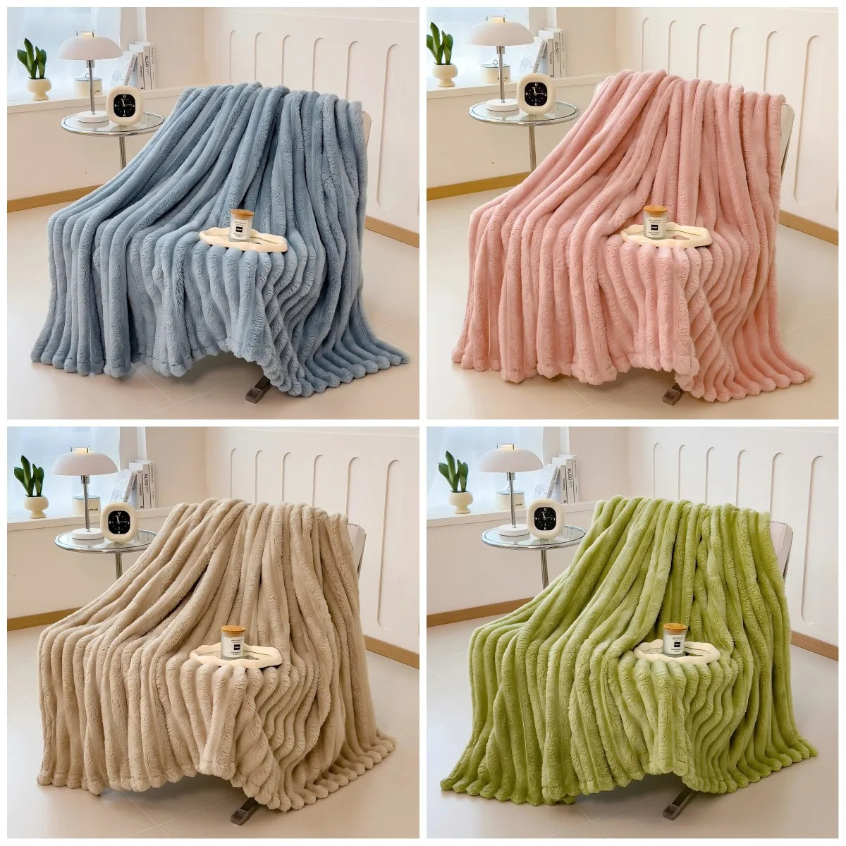 Solid color thickened wide striped multifunctional blanket, can be used as bed sheet cover blanket, nap blanket, pet blanket annizon.com