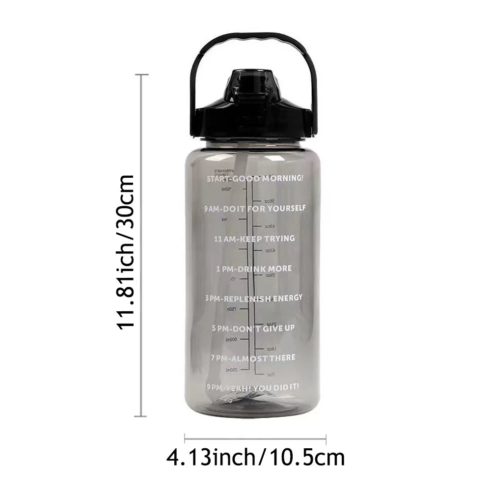 2L Water Bottle - Leak Proof, Time Marker, Plastic
