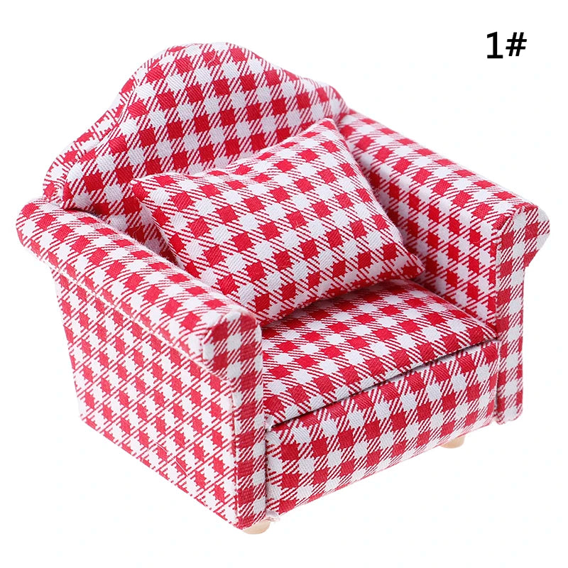 Mini Dollhouse Furniture Sofa with Pillow Set Simulation 1:12 Miniature Living Room Kids Pretend Play DIY Doll House Decor annizon.com