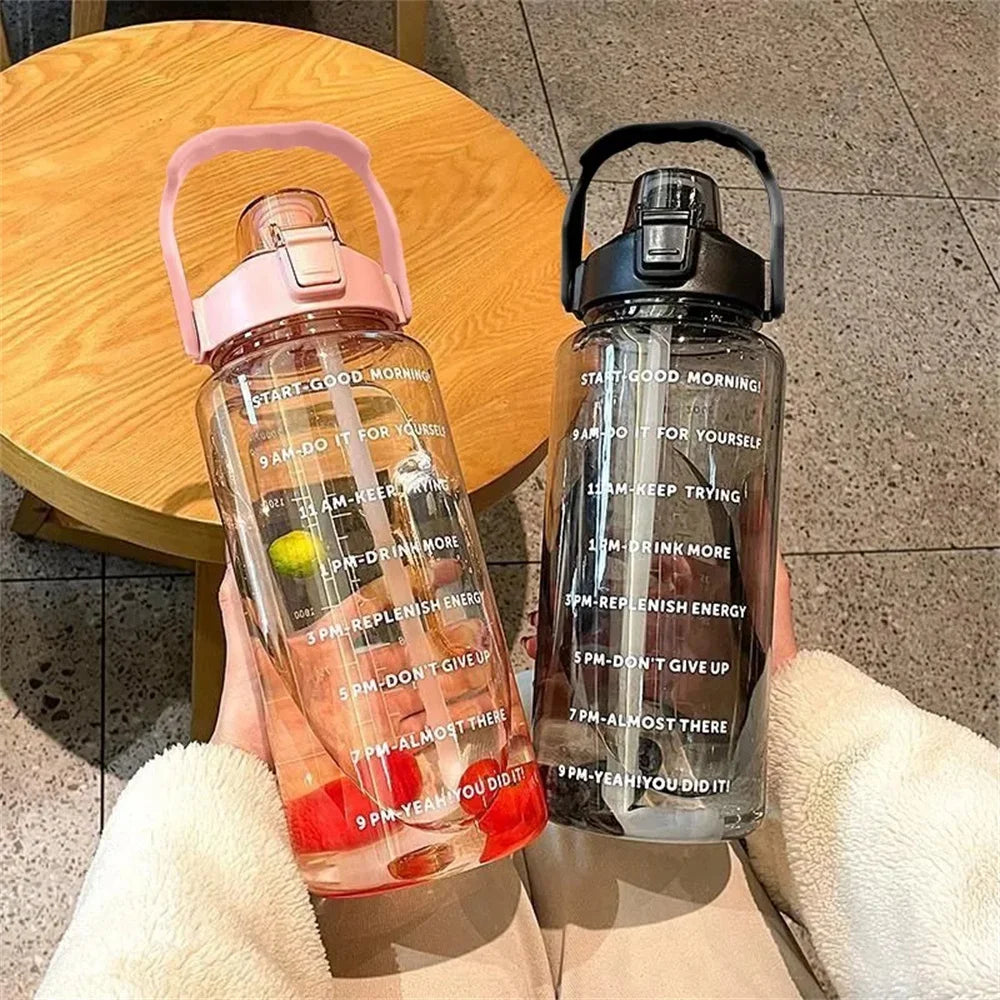 2L Water Bottle - Leak Proof, Time Marker, Plastic